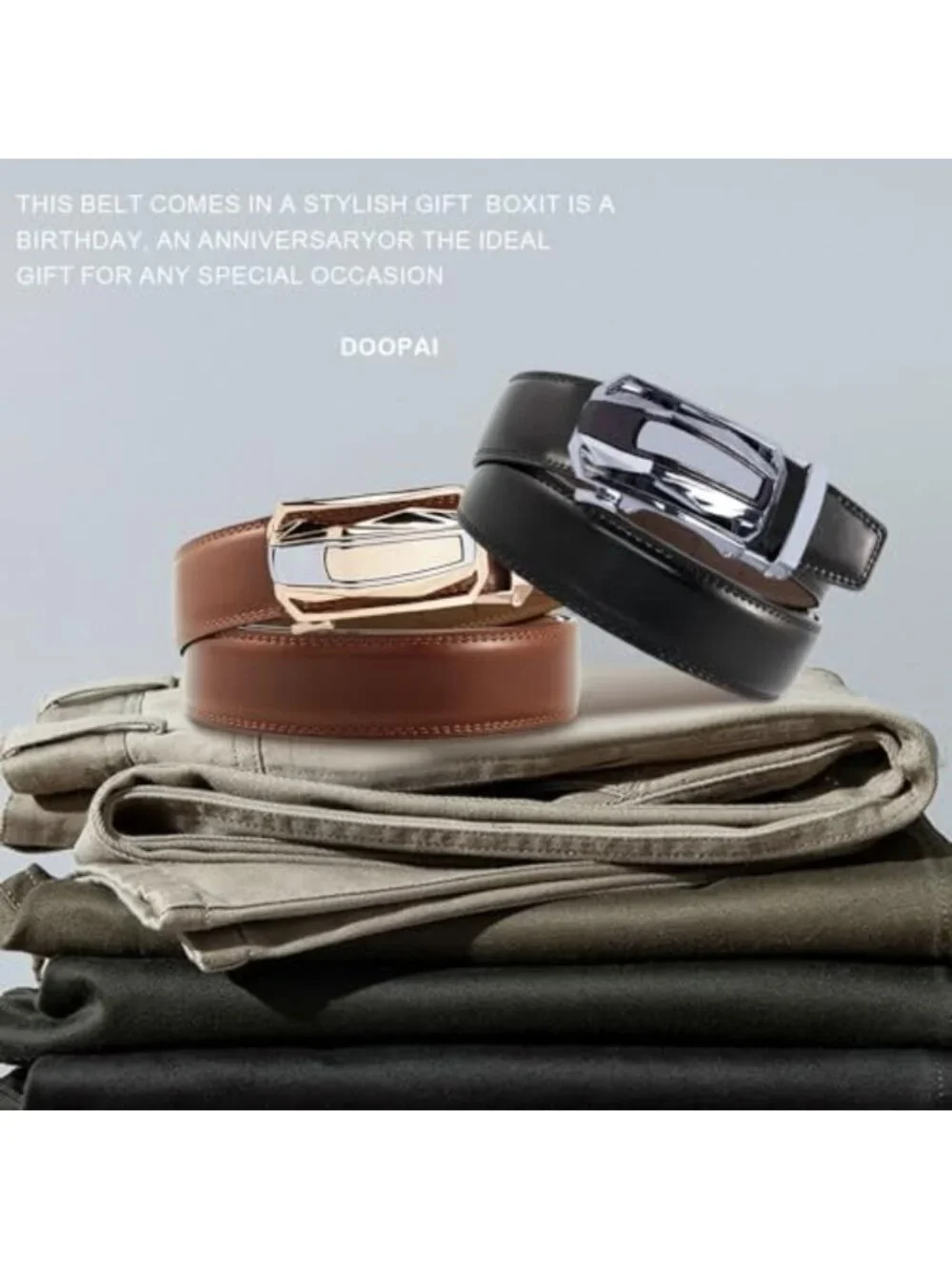 Adjustable Men's Leather Ratchet Belt Set - 2 Pack, Perfect for Dress & Casual